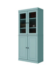 72" Aqua Solid Wood Adjustable Six Tier Library Bookcase with Four Doors