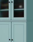 72" Aqua Solid Wood Adjustable Six Tier Library Bookcase with Four Doors