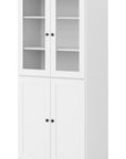 72" White Solid Wood Adjustable Six Tier Library Bookcase with Four Doors
