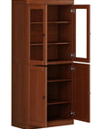 72" Coffee Solid Wood Adjustable Six Tier Library Bookcase with Four Doors