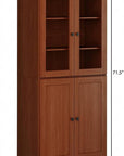 72" Coffee Solid Wood Adjustable Six Tier Library Bookcase with Four Doors