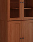 72" Coffee Solid Wood Adjustable Six Tier Library Bookcase with Four Doors