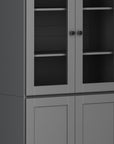 72" Gray Solid Wood Adjustable Six Tier Library Bookcase with Four Doors