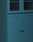 72" Teal Blue Solid Wood Adjustable Six Tier Library Bookcase with Four Doors