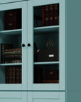 72" Aqua Solid Wood Adjustable Six Tier Library Bookcase with Four Doors