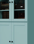 72" Aqua Solid Wood Adjustable Six Tier Library Bookcase with Four Doors