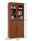 72" Coffee Solid Wood Adjustable Six Tier Library Bookcase with Four Doors
