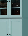72" Aqua Solid Wood Adjustable Six Tier Library Bookcase with Four Doors