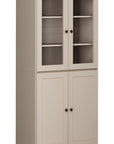 72" Beige Solid Wood Adjustable Six Tier Library Bookcase with Four Doors