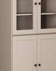 72" Beige Solid Wood Adjustable Six Tier Library Bookcase with Four Doors