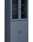 72" French Blue Solid Wood Adjustable Six Tier Library Bookcase with Four Doors