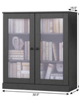 36" Gray Solid Wood Adjustable Three Tier Library Bookcase with Two Doors
