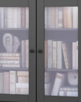 36" Gray Solid Wood Adjustable Three Tier Library Bookcase with Two Doors