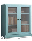 36" Aqua Solid Wood Adjustable Three Tier Library Bookcase with Two Doors