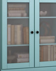 36" Aqua Solid Wood Adjustable Three Tier Library Bookcase with Two Doors