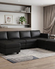 Black Faux Leather Modular Seven Piece Storage Sectional With Ottomans