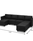 Black Faux Leather Modular Seven Piece Storage Sectional With Ottomans