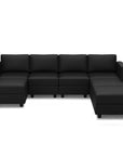 Black Faux Leather Modular Seven Piece Storage Sectional With Ottomans