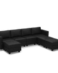 Black Faux Leather Modular Seven Piece Storage Sectional With Ottomans