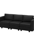 79" Black Faux Leather Modular Sofa And Storage