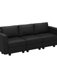 79" Black Faux Leather Modular Sofa And Storage