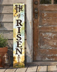 46" Dark Brown Yellow And Orange Solid Wood He is Risen Easter Porch Sign
