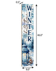 46" Navy Blue White And Sky Blue Solid Wood Hello There Winter Porch Sign