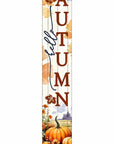 46" Navy Blue White And Brown Solid Wood Hello Autumn Porch Sign