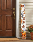 46" Navy Blue White And Brown Solid Wood Hello Autumn Porch Sign