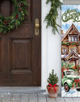 36" Sage Green And White Solid Wood Merry Christmas Snow Scene Porch Sign