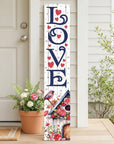 46" Navy Blue White And Red Solid Wood Love Porch Sign