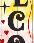 46" Charcoal White Red And Yellow Solid Wood Welcome Porch Sign
