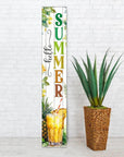 46" Yellow Off White Green And Dark Gray Solid Wood Hello Summer Porch Sign