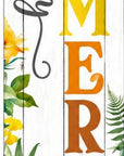 46" Yellow Off White Green And Dark Gray Solid Wood Hello Summer Porch Sign