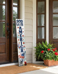 46" Navy Blue Red And White Solid Wood God Bless America Porch Sign