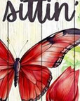 46" Green Red White And Black Solid Wood Front Porch Sittin' Butterfly Porch Sign