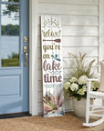 46" Teal Blue Taupe And White Solid Wood Relax You're On Lake Time Porch Sign
