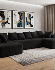 Black Corduroy Modular U Shaped Three Piece Corner Sectional With Console And Toss Pillows