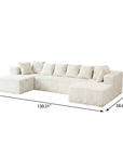 Beige Corduroy Modular U Shaped Three Piece Sofa and Chaise Sectional With Console And Toss Pillows