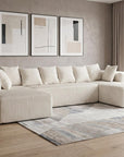 Beige Corduroy Modular U Shaped Three Piece Sofa and Chaise Sectional With Console And Toss Pillows