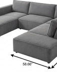 Beige Corduroy Modular U Shaped Three Piece Sofa and Chaise Sectional With Console And Toss Pillows