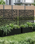 Set of Two Black Botanical Galvanized Metal Rectangular Planter Box
