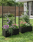 Set of Two Black Geometric Galvanized Metal Rectangular Planter Box