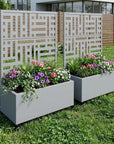 Set of Two Gray Geometric Galvanized Metal Rectangular Planter Box