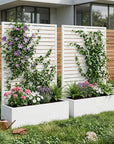 Set of Two White Striped Galvanized Metal Rectangular Planter Box