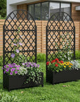 Set of Two Black Geometric Galvanized Metal Oval Planter Box