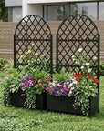 Set of Two Black Geometric Galvanized Metal Oval Planter Box