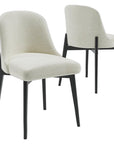 Set of Two White And Black Chenille And Wood Dining Side Chairs