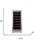 34" X 15" Clear and Silver Stainless Steel Single Compartment Wine Refrigerator