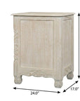 27" White Solid Wood Square Distressed Carved Floral Two Drawer Nightstand